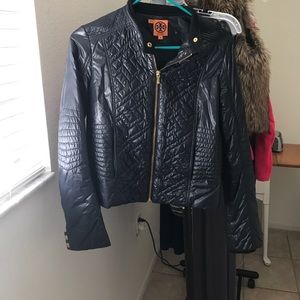Tori Burch navy bomber jacket